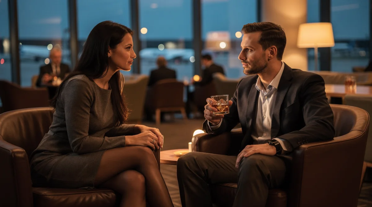 Opóźniony lot: jej wilgotne udo w saloniku VIP