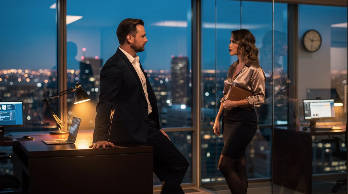 W pustym biurze: szef i seksowna podwładna po godzinach