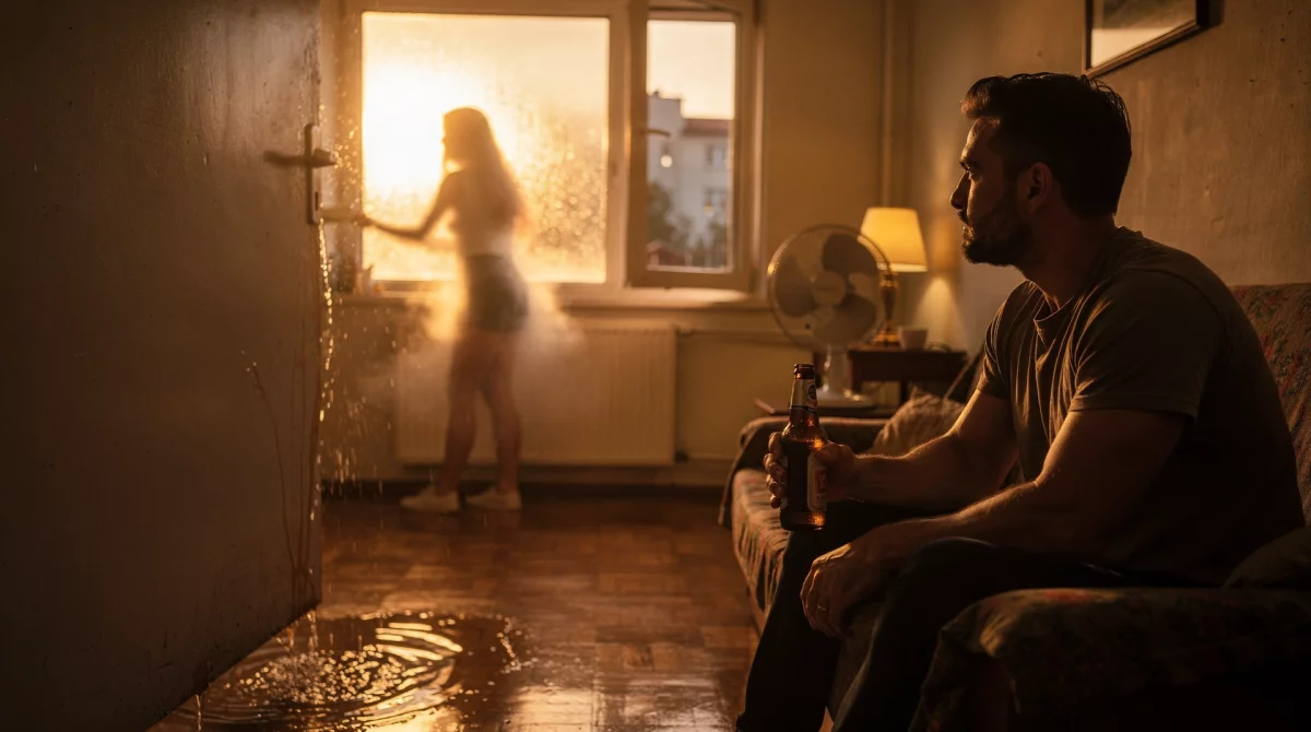 Spocona sąsiadka i awaria rury w łazience