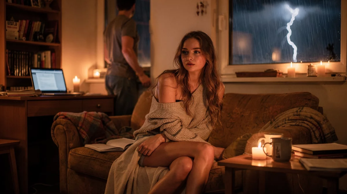 Studentka rozpalona przy świecach bez prądu